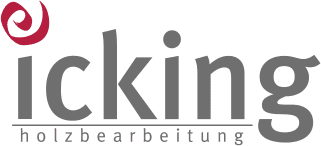Logo der Firma Icking mit dem Schriftzug „ick ing“ in grauer Schrift und dem Wort „holzbearbeitung“ darunter.